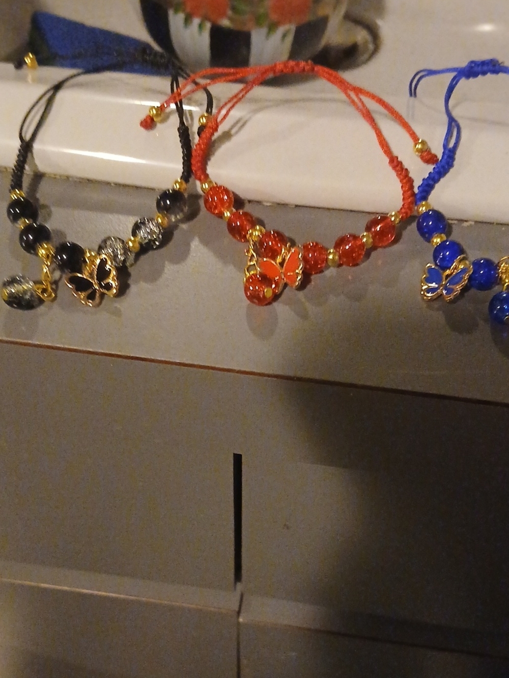 Butterfly Bead Bracelet - Red - Blue-Black Set Of 3